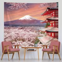 Japanese Tapestry Backdrop Wall Hanging Asian Fuji Mountain Photo Banner Background Japan Pagoda Wall Art