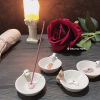 Japanese cute pet incense holder small plate style animal cat snapper bone mini burner