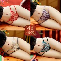 Chinese style embroidery mesh sexy lace underwear female fat mm large size charming hollow transparent summer briefs female