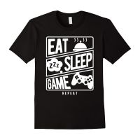 High Quality Cotton Classic Shirt Gaming T-Shirt Eat Sleep Game Repeat Funny Simple Style Short Slee