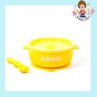 Qooc Bowl Suction ชามซิลิโคน ดูดโต๊ะ พร้อมช้อน สีเหลือง