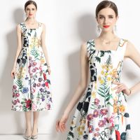 【HOT】✴ↂ Floral Print Neck Straps Sleeveless Waist Ladies Beach Sundress