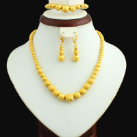 Gold Bead Set Jewelry 45cm NecklaceEarring21cm Bracelet Gold Color Jewelry Beads AfricanEthiopian For Women