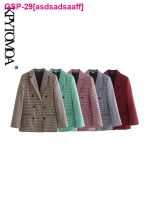 Asdsadsaaff Kpytomoa Moda Feminina Escritório Duplo Check Blazers Casaco Vintage Manga Comprida Feminino Outerwear Chimque Topos