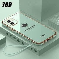 YBD เคสโทรศัพท์เคลือบขอบตรงสำหรับ Vivo,เคสป้องกันกล้องแม่นยำ Y15S ลายใบเมเปิ้ลพร้อมสายคล้องฟรีสำหรับ Vivo Y15S Y01 Y15s