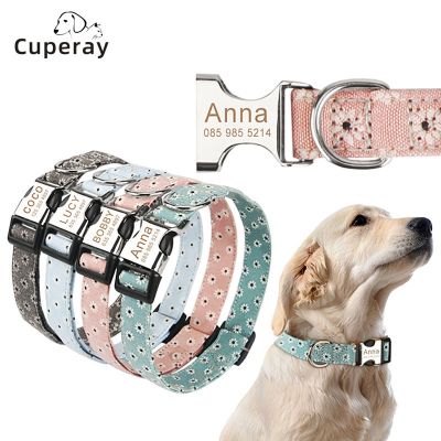 [HOT!] Customized Dog Collar Adjustable Small Medium Large Cute Girl Female Summer Spring Pretty Designer Puppy Floral White Daisy