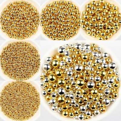 JHNBY Gold Plated Metal beads 2/3/4/5/6/8MM Round Iron Spacer Loose beads for Jewelry bracelets necklace making DIY accessories Headbands