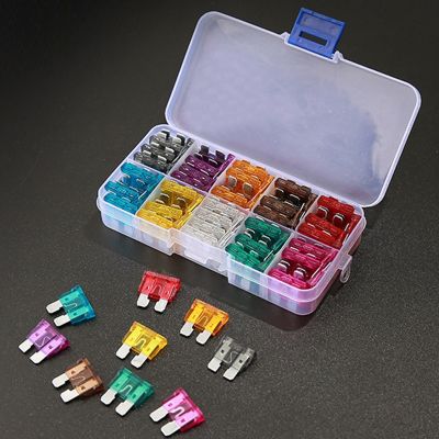 【YF】 50/100Pcs Profile small Size Blade Type Fuse 2/3/5/7.5/10/15/20/25/30/35A Car Fuses with Box Clip Assortment Truck Auto Set
