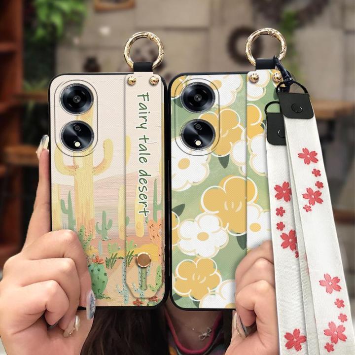 silicone-lanyard-phone-case-for-oppo-a1-5g-waterproof-original-ring-sunflower-dirt-resistant-soft-case-wrist-strap-cute