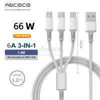 4ft 1.2เมตร TPE 6A สายชาร์จแบตเตอรี่3 In 1 Multi 66W สายชาร์จสำหรับ IP Mirco Type-C สายข้อมูลมัลติฟังก์ชันสามในหนึ่งเดียว