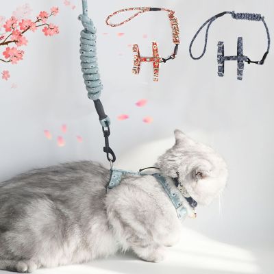 （PAPI PET）สไตล์ญี่ปุ่นปลอกคอแมวและสายจูงชุดน่ารักพิมพ์ปลอกคอแมวสำหรับแมวปรับลูกแมว Ked Mascotas เทียมตะกั่วอุปกรณ์สัตว์เลี้ยง