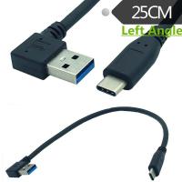 90 degree Left Right Angle USB 3.0  Male to USB3.1 Type-C Male USB Data Sync  Charge Cable Connector(Black)  0.25m 25cm Wires  Leads Adapters