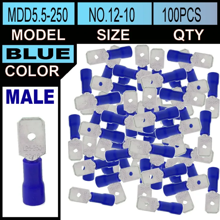 100 pcs SDE MALE SPADE Terminal Lugs Insulated FDD5.5250 wires No. 12