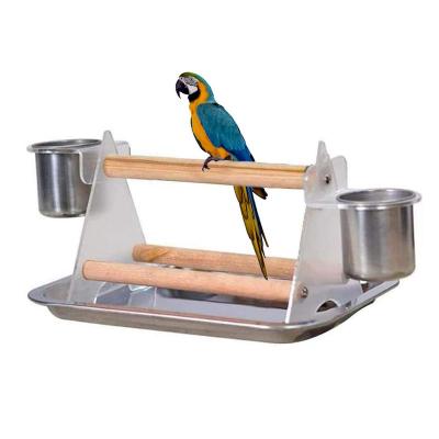 Parrot Play Stand ขาตั้งขาตั้งกล้องและถ้วยให้อาหารสำหรับนกแบบพกพาการฝึกอบรม Play Stand Bird สนามเด็กเล่นของเล่น Feeder Dish