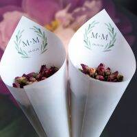 hotx【DT】 30Pcs Personalized Wedding ConesWhite Paper Size 16x16cm Custom Name Date Toss Cones for Bridal Shower Favors