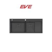 EVE ซิงค์ล้างจานสแตนเลสผิวพิเศษ 2 หลุม มีที่พัก รุ่น CARBONYTE 1200/520 LH พักขวา