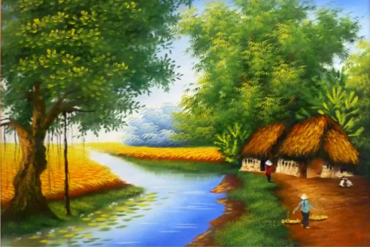 Trang Treo Tường Sơn Dầu Phong Cảnh Quê Hương Mái Tranh Làng Quê SD0040 |  