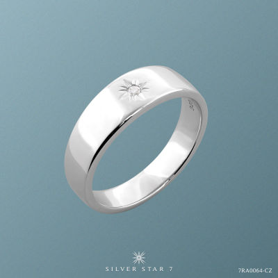 Silver Star 7 - Star Couple Rings แหวน เงินแท้ 925 ชุบโรเดียม ฝัง CZ(หน้ากว้าง 6mm) - 7RA0064
