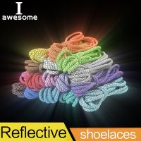 1Pair 120cm Cool Highlight Fluorescent Sneaker Shoestrings Sport Shoelaces 3M Reflective Round Rope Shoes Lace Light Shoelaces