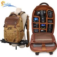 Camera Bag Waterproof Retro Batik Canvas Leather Backpack w USB Port fit 15.4inch Laptop Men Photography Bags Travel Carry Case Furniture Protectors