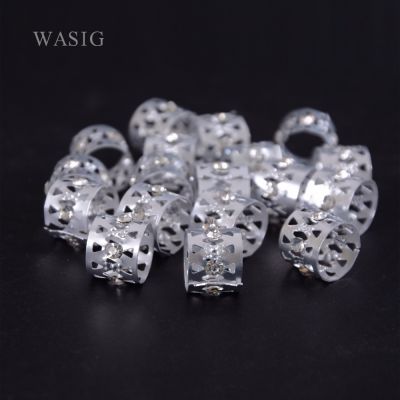 50pcs/lot Silver Rhinestone Hair Braids Dreadlock Beads Adjustable Braid Cuffs Clip Heart Shape Hair Extension Tool Jewelry Adhesives Tape