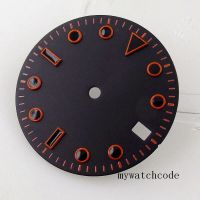 【YF】 29MM Black Sterile Watch Dial with Date Window Orange Marks Fit NH35A NH36A MIYOTA 8215 821A ETA 2836 2824 Automatic Movement