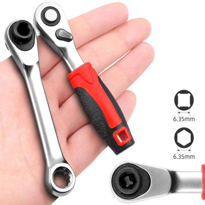 Mini 1/4" Ratchet Wrench Double Ended Quick Hex Torque Spanner Set Rod