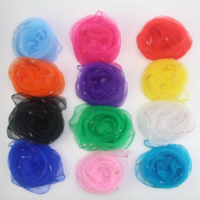 ™✙ Small Square Scarf Bright Silk Organza Neck Scarves Shawl Chiffon Solid Color Scarf Sunscreen Thin Hijabs Neckerchief 60x60cm