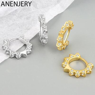 ANENJERY 925 Sterling Silver Zircon Gear Hoop Earrings For Women Cool Exquisite CZ Huggie Korean Jewelry