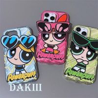 SDFGERGERGEER 【The Powerpuff Girls】เคสโทรศัพท์มือถือ แบบนิ่ม ลายคลื่นเลเซอร์ ไล่โทนสีเงิน มีป็อบอัพ สําหรับ IPhone 11 12 13 14 Pro MAX X XR XS MAX 14 Plus