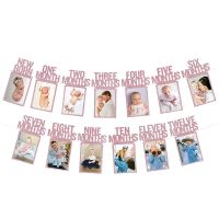 1St Birthday Photo Banner for Baby From Newborn to 12 Months, First Birthday Decorations for Boys Monthly