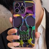 【LZ】 Luxury skeleton Skull Case for iPhone 13 12 11 14 Pro Max Phone Cases Shockproof Back cover Camera full Protect Hollow TPU Funda