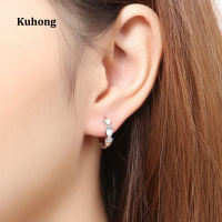 Kuhong แฟชั่นใหม่ประณีต S925 Silver Zircon Silver Heart ต่างหูรูปห่วง