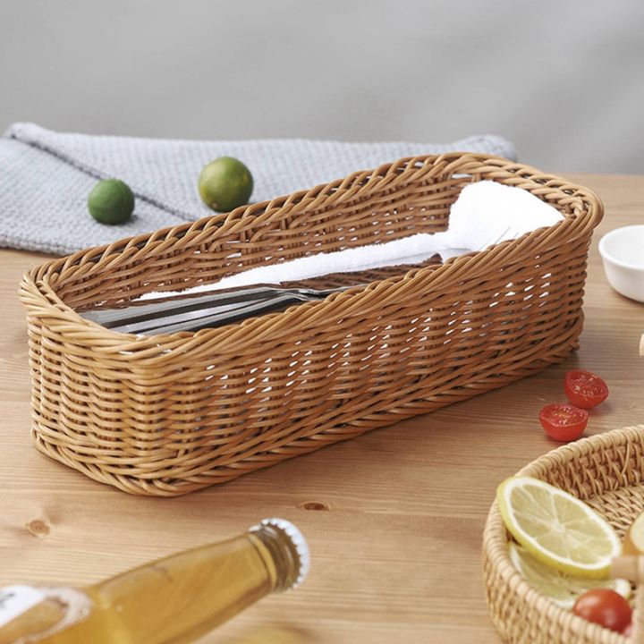desktop-cutlery-storage-woven-basket-restaurant-tableware-drain
