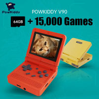 POWKIDDY V90นิ้วหน้าจอ IPS พลิกมือถือคอนโซลคู่เปิดระบบเกมคอนโซล16จำลองย้อนยุค PS1เด็กของขวัญ3D เกมใหม่