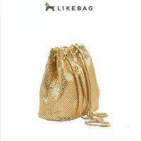 LIKEBAG คริสตัลประดับเพชรกระเป๋าสะพายไหล่ยาวสายนาฬิกาโลหะสำหรับสตรีกระเป๋าสะพายข้าง 9132