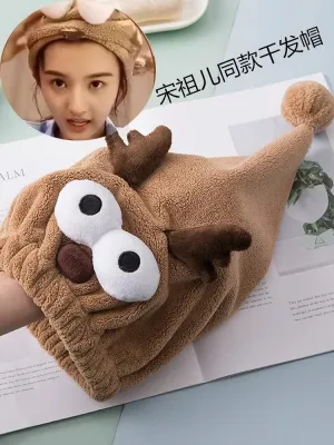 MUJI High-quality Thickening  Song Zuers same style dry hair hat womens double-layer thickened super absorbent and quick-drying 2023 new cute cartoon dry hair hat