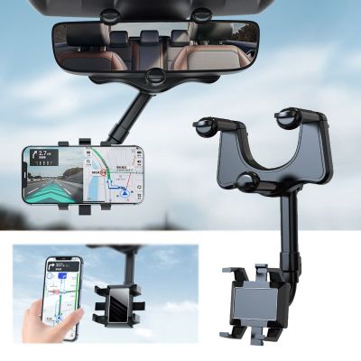 Rearview Mirror Phone Holder for Car Phone and GPS Mount Universal 360° Rotation Adjustable Telescopic Car Phone Holder Car Mounts
