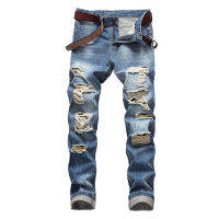 【CW】Denim Jean For Mens Pants Vintage Straight Hole Cool Trousers Guys Europe America Style Big Plus Size Ripped