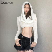 Cutenew แฟชั่น Cool Street สไตล์แขนยาว Hoodies Slim เสื้อดึง Crop Tops ถักเสื้อกันหนาว Casual Womens