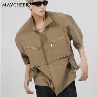 MAYCHEER   เสื้อยืดผู้ชายมีสไตล์เสื้อทรงหลวมอเนกประสงค์สบายแขนสั้น