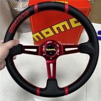 14inch/350mm FOR MOMO pu Leather Deep Dish Drift Sport Steering Wheel Competitive drift modified steering wheel Red  blue Furniture Protectors  Replac