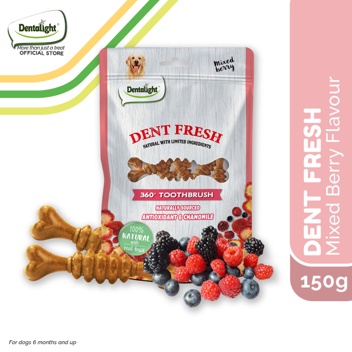 Dentalight Dent Fresh Mixed Berry Dental Dog Treats Calming Effect ...