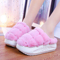 Womens Winter Slippers Fashion Furry Platform High heel Plush Slippers Anti-skid Warm Fur Indoor Home Slippers Luxury