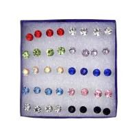20 pairs/set White Colorful Crystal Stud Earrings Set For Women Jewelry Rhinestones Piercing Earrings Kit Pack Lots Bijouteria Brincos