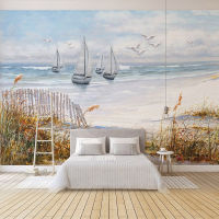 Custom Mural Hand Painted Sailboat Seagull Sea Landscape Oil Painting 3D Living Room Sofa TV Background Wall Murals Wallpaper