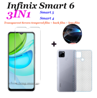 [3in1] สำหรับ Infinix Smart 6 Smart 5สมาร์ท4หน้าจอกระจกนิรภัยไร้ขอบใส + ฟิล์มเลนส์กล้อง + ฟิล์มคาร์บอนไฟเบอร์ด้านหลัง