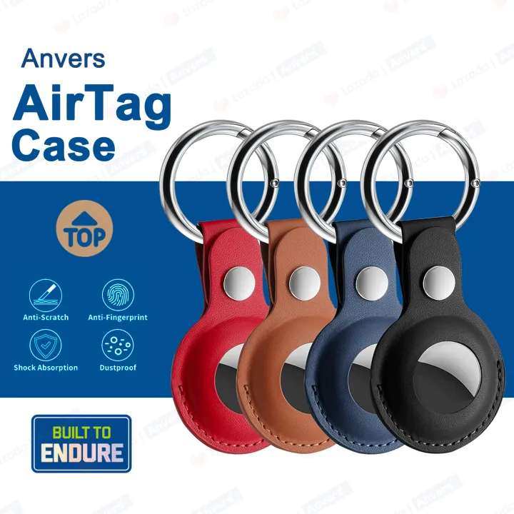 Anvers AirTag Case Leather Holder Silicone Shock Resistant Protective Cover for AirTag Key Finder Case with Keychain