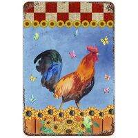 Rooster Sunflower ป้ายโลหะผีเสื้อและสีแดง Buffalo Plaid - Farm สัตว์เหล็กโปสเตอร์ภาพวาดสำหรับฤดูใบไม้ร่วงและฤดูใบไม้ร่วง Decor