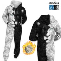 [COD] European and hot selling lion digital printing hooded zipper fleece sweater casual jumpsuit autumn winter